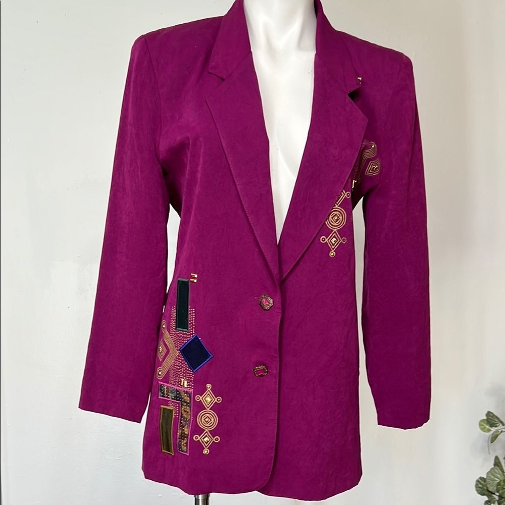 City girl vintage sport Vibrant Fuchsia Embroidered Women's Blazer